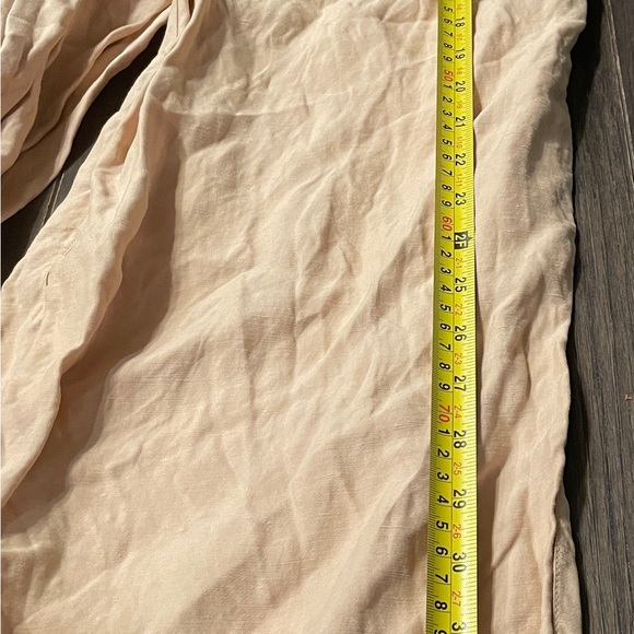 HALSTON Wide Leg Linen Blend Pants Beige Metallic Thread Elastic Waist Women's M - Picture 6 of 10